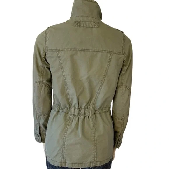Mossimo Supply Co Green Utility Jacket Drawstring Waist Pockets Button Front - Picture 3 of 8